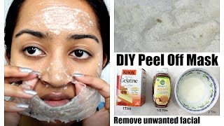 Remove Unwanted Facial Hair Blackheads amp Whiteheads at Home  DIY Peel Off Gelatin Face Mask [upl. by Jory308]