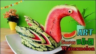 Art In Watermelon Swan  Food Carving Bird Garnish  Fruit Decoration [upl. by Adanar503]