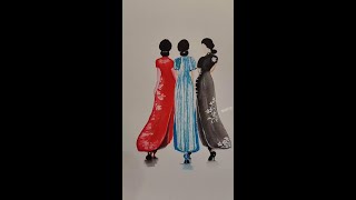 Draw a Chinesestyle cheongsam beauty in 13 seconds ink painting oil painting painting skills [upl. by Miko]