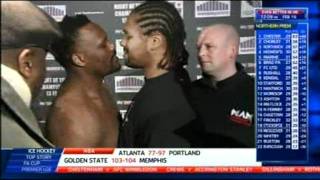 Dereck Chisora kisses Carl Baker during a staredown [upl. by Ardnahc]