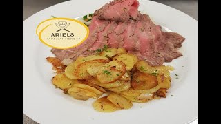 Roastbeef in der Pfanne angebraten  im Ofen weiter gegart  dazu Bratkartoffeln und Remoulade [upl. by Onek]