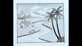 How To Draw An Easy SceneryPencil Shading for BeginnersStep by Step Nature DrawingPencil Sketch [upl. by Gnivri]