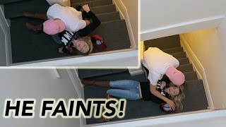 FELL DOWN STAIRS PRANK HE FAINTS [upl. by Hanala]