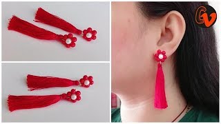 How to make trendy earrings  Silk thread tassel earrings  Beaded Earrings  Tutorial [upl. by Nami]