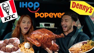 TRYING THANKSGIVING DINNER AT FAST FOOD RESTAURANTS THEY GAVE US WHOLE TURKEYS [upl. by Ahsinom]