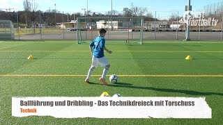 Fussballtraining Technikdreieck mit Torschuss  Ballkontrolle  Technik [upl. by Neret545]