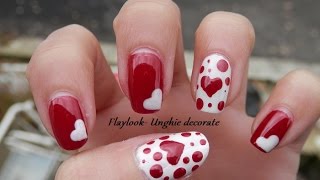 Video tutorial 77 Nail art San Valentino con cuori bianchi e rossi  By Flaylook [upl. by Ahsenwahs]