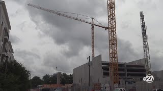 SEE WHY Construction cranes staying up in College Town through Hurricane Helene [upl. by Lennod123]