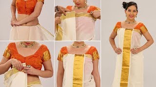 Kerala Style Saree  How to Wear Kerala Style Saree Step by Step Perfect Saree Draping To Look Slim [upl. by Stephie]