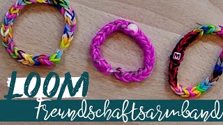 Freundschaftsarmband  Basteln mit Kindern einfaches Armband mit Gummiringen Looms knüpfen [upl. by Ayital19]