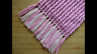 Crochet Scarf tutorial Fringed scarf Ribbed Easy with Tassels [upl. by Deborath633]