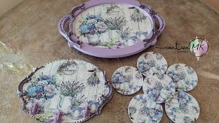 How to do decoupage on a tray and coasters decoupage [upl. by Engedi252]