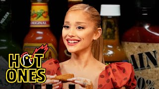 Ariana Grande Hits a High Note While Eating Spicy Wings  Hot Ones [upl. by Eyssej779]