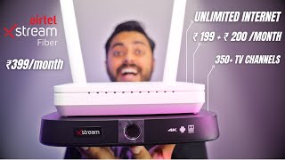 Airtel Xstream Fiber 399month 199200  Unlimited Internet  TV Channel Full Review Installation [upl. by Gonyea]