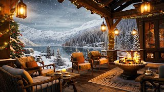 Cozy Winter Porch Ambience ⛄ Warm Piano Jazz Music and Crackling Fireplace on a Snowy Day for Relax [upl. by Beckie]