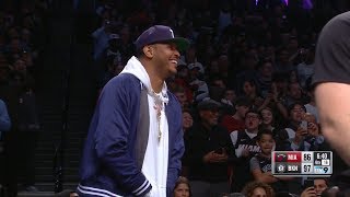 Carmelo Anthony Fakes Out Barclays Center At Dwyane Wades Final Game  April 10 2019 [upl. by Ahsienot]