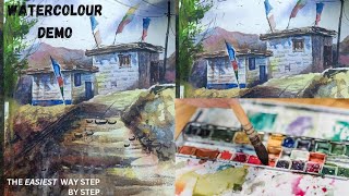 Watercolour landscape demo step by step for beginners  Shivamart [upl. by Eked]