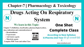 Pharmacology Chapter7 d pharma 2nd year  Drugs Acting On Respiratory System  Complete Class Hindi [upl. by Dami227]