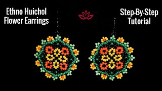 Ethno Huichol Flowers Earrings  Tutorial  How to make huichol earrings [upl. by Stelle]