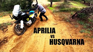 APRILIA TUAREG 660 vs HUSQVARNA NORDEN 901  Yağmur altında orman sürüşü [upl. by Eelyah316]