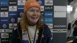 Puck Pieterse  Interview at the finish  World Championships Road Race Zürich 2024 [upl. by Ybrek862]