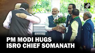 PM Modi hugs ISRO Chief S Somanath meets scientists in Bengaluru involved in Chandrayaan3 mission [upl. by Kirred392]