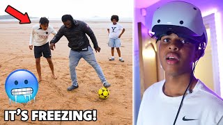 WE PLAYED FOOTBALL ON A FREEZING COLD UK BEACH  LORENZOS LIVE [upl. by Zetrok]