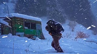 Iron shelter high in the mountains from an abandoned van modern winter solo bushcraft [upl. by Yuzik]