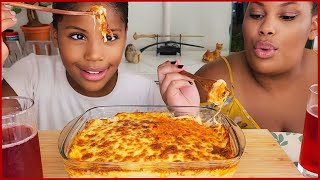 CHEESY LASAGNA MUKBANG┃chitchat [upl. by Anovahs]