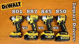 Top Dewalt Impact Driver Comparison Part 1  DCF845 vs DCF850 vs DCF887 vs DCF801 [upl. by Sahc957]