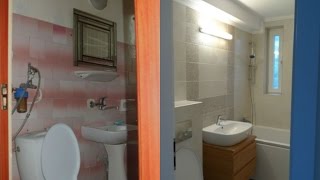 Amenajari interioare baie mica renovatarenovare baie apartamenBaie renovata cu faianta bej [upl. by Ylrrad]