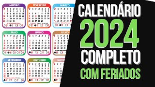 CALENDÁRIO 2024 COMPLETO COM FERIADOS NACIONAIS E LUAS DE 2024 [upl. by Odlavu]