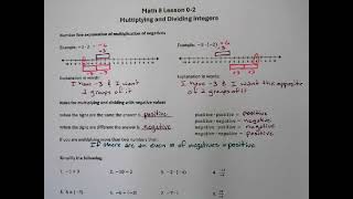 Math 8 Lesson 02 Multiply Divide Integers [upl. by Jacobo]