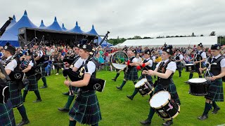 Forres Pipe Band playing Corriechollies Welcome on the march during 2024 Inverness Highland Games [upl. by Cerell645]