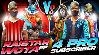 RAISTAR amp WOTA FF VS 4 PRO YOUTUBERS WHO WILL WIN MUST WATCH GARENA FREE FIRE [upl. by Jacobba]