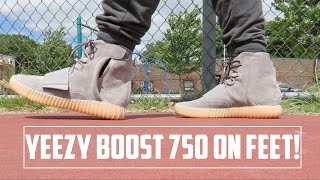 adidas Yeezy Boost 750 quotGreyGumGlowquot On Foot [upl. by Leiria]