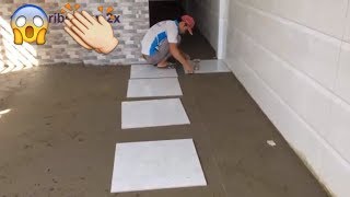 Floor Tile Installation Process  60x60 cm polished tiles  building technology [upl. by Sonia]