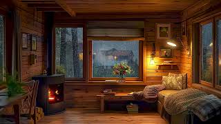 Peaceful Evening Retreat  Soothing Rainfall Crackling Fireplace Ambiance for Ultimate Relaxation [upl. by Vas]