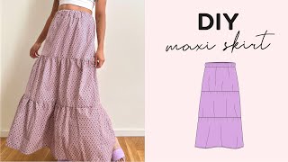 DIY Maxi Skirt  Sewing Pattern  Easy Elastic Gathered Tiered Skirt ✨ [upl. by Joanna]