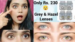 Cheap Grey amp Hazel Contact Lenses on Dark IndianBlack Eyes from Amazon  Affordable Colour Lenses [upl. by Cort]