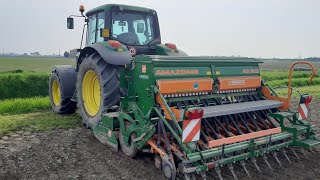 seminiamo piselli freschi con il John Deere 6830 e lAmazone AD 303 [upl. by Frodin892]