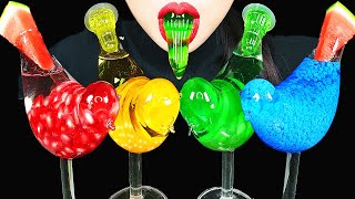 ASMR BIRD GLASS RAINBOW VARIETY DRINKS WATERMELON JELLO EDIBLE FROG EGGS BOBA Water Drinking Sounds [upl. by Haynor666]