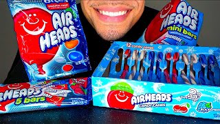 AIRHEADS CANDY CANES BITES CANDY FILLED ROPES EATING MOUTH SOUNDS COMMERCIAL REVIEW ASMR NO TALKING [upl. by Dleifrag]