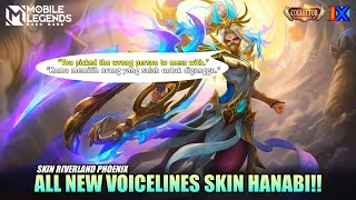 HANABI RIVERLAND PHOENIX SKIN VOICE LINES  NEW VOICE AND QUOTES COLLECTOR SKIN HANABI  MLBB [upl. by Cilka]