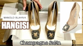 Manolo Blahnik Hangisi Shoes Champagne Satin [upl. by Nyvek365]