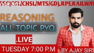 ALL TOPIC PYQ LIVE CLASS rpf ssccgl sscmts sscgd railwayntpc cet reasoning shorttricks [upl. by Ahsemad653]