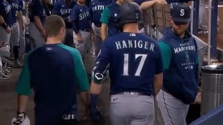 Mitch Haniger leaves the game with an injury in his first atbat from returning [upl. by Eegnat118]