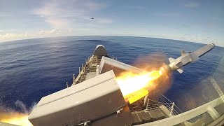 Independencevariant Littoral Combat Ship Launches a Naval Strike Missile [upl. by Izak]