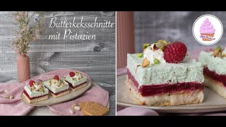 ButterkeksSchnitte mit Pistaziencreme Vanillepudding amp Fruchtschicht  Inas Backwelt [upl. by Aranat]