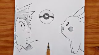 how to draw Ash and Pikachu  Pokemon   Ash amp Pikachu step by step  easy drawing tutorial [upl. by Abdul]